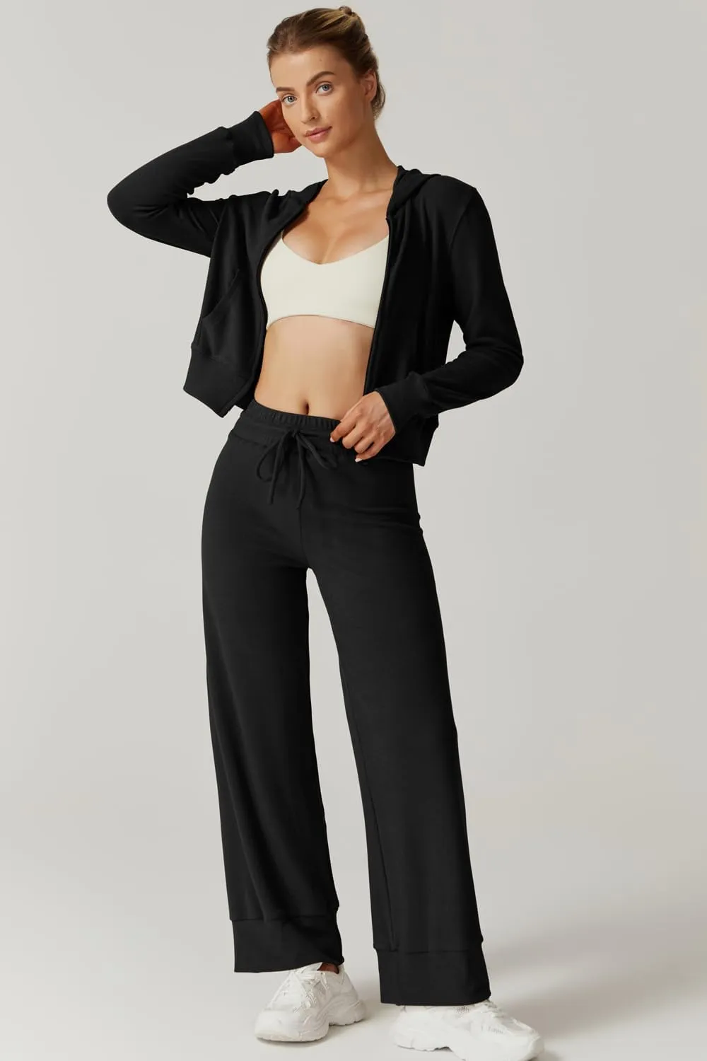 QINSEN Women's Two Piece Outfits Long Sleeve Full-Zip Hoodie and Wide Leg Pants Tracksuit Lounge Matching Set