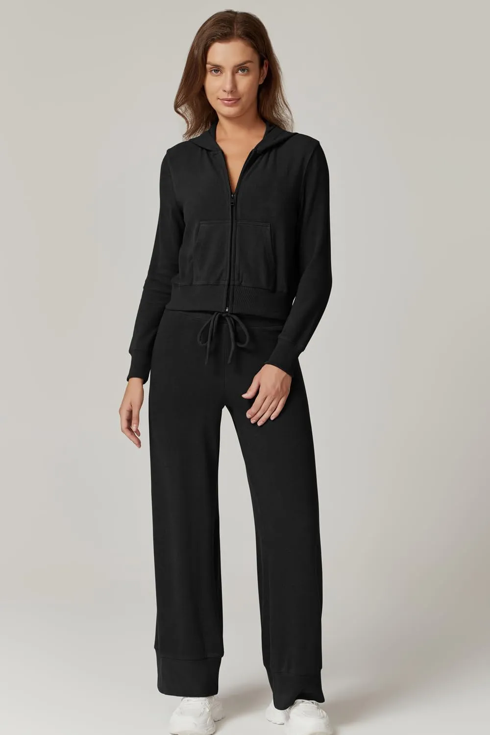 QINSEN Women's Two Piece Outfits Long Sleeve Full-Zip Hoodie and Wide Leg Pants Tracksuit Lounge Matching Set