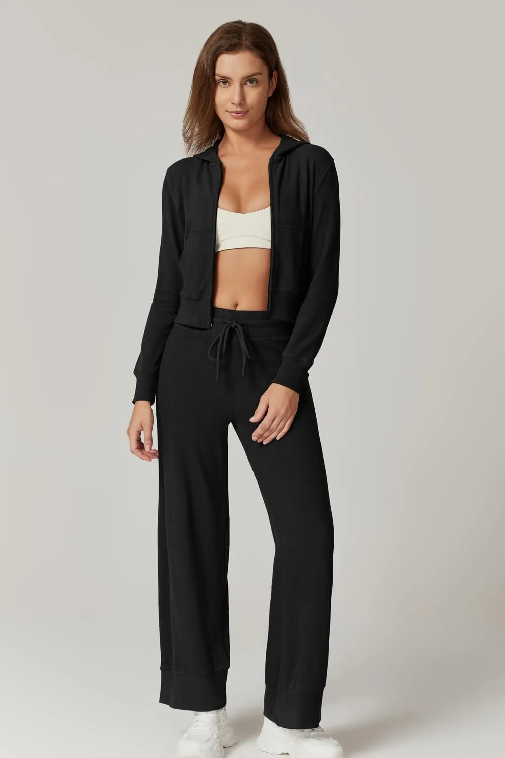 QINSEN Women's Two Piece Outfits Long Sleeve Full-Zip Hoodie and Wide Leg Pants Tracksuit Lounge Matching Set