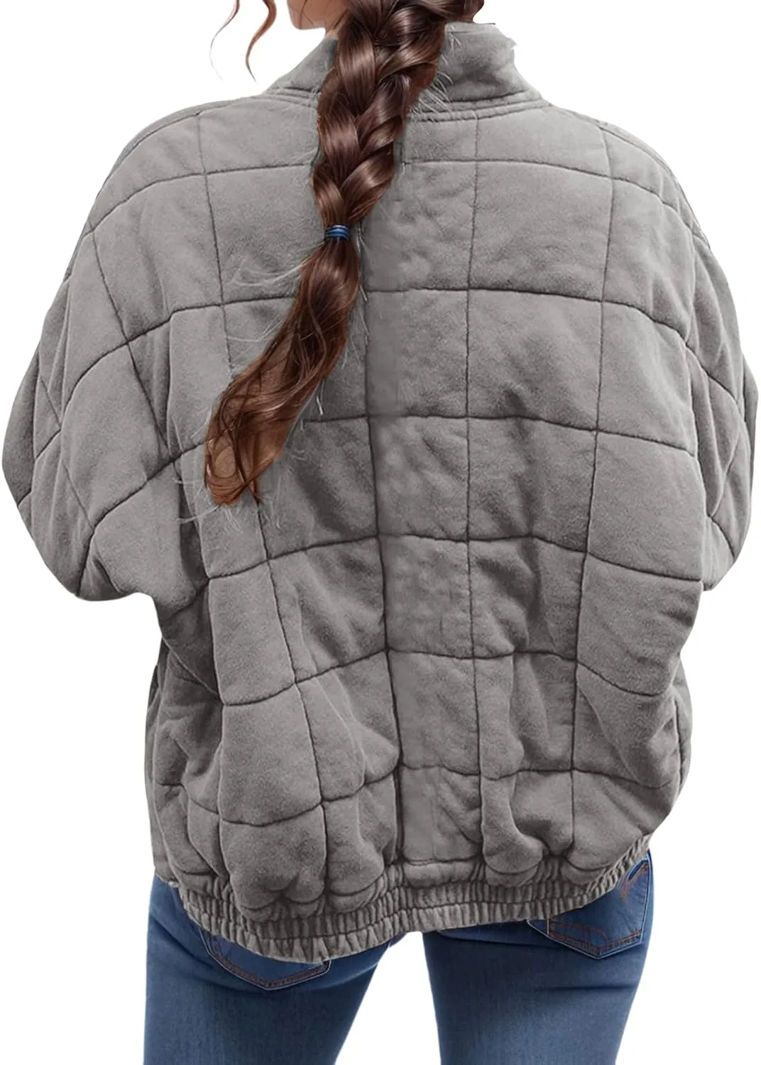 Quilted Puffer Jacket Women Lightweight Zip Up Long Sleeve Down Jacket Casual Button Warm Winter Coats with Pockets