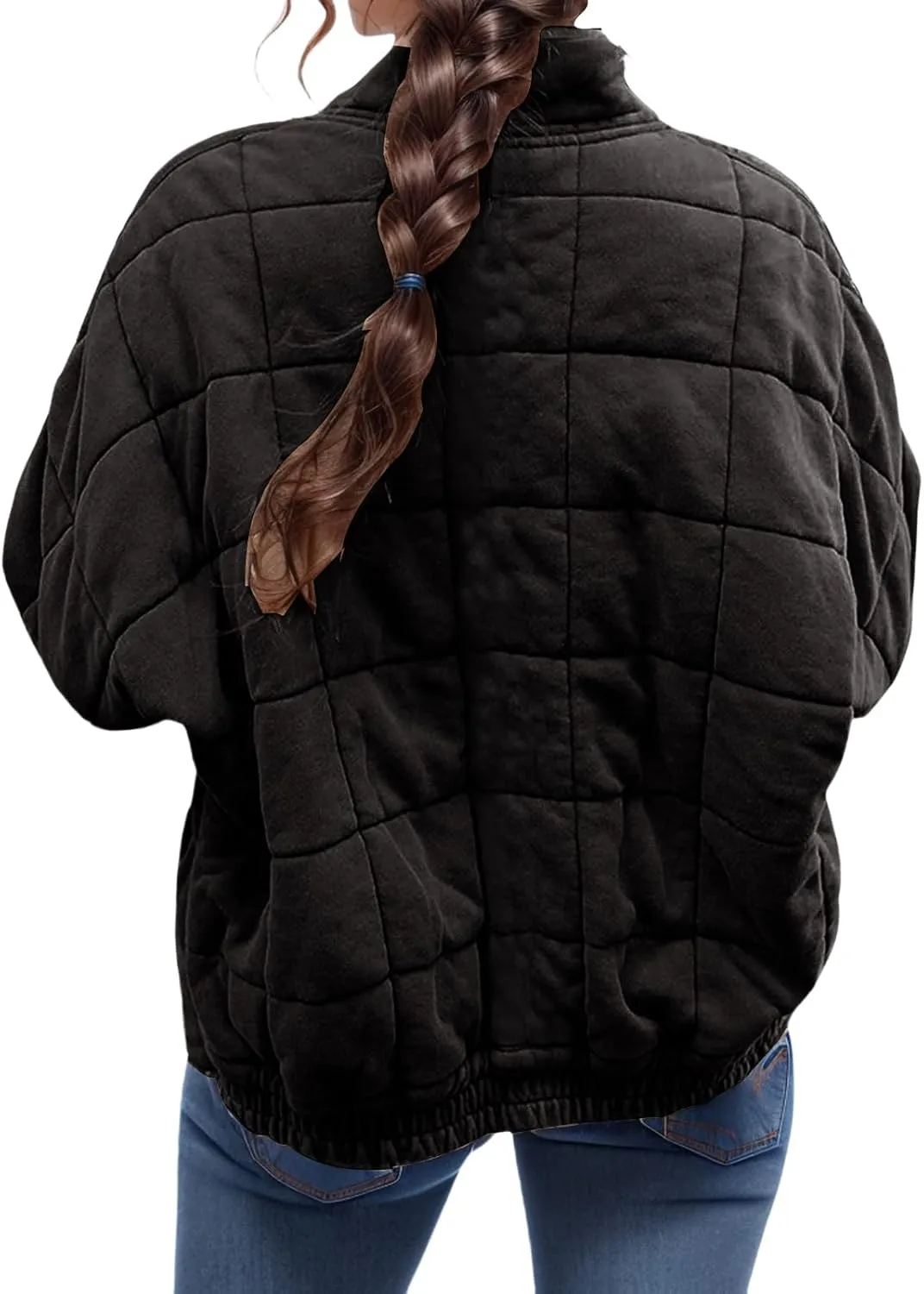 Quilted Puffer Jacket Women Lightweight Zip Up Long Sleeve Down Jacket Casual Button Warm Winter Coats with Pockets