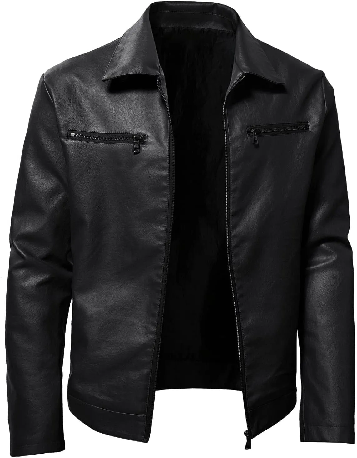 QWENTMTNTY Mens Casual Motorcycle Leather Jacket Stylish Racer Biker Jacket Punk Riding Faux Leather Bomber Jackets Outwear
