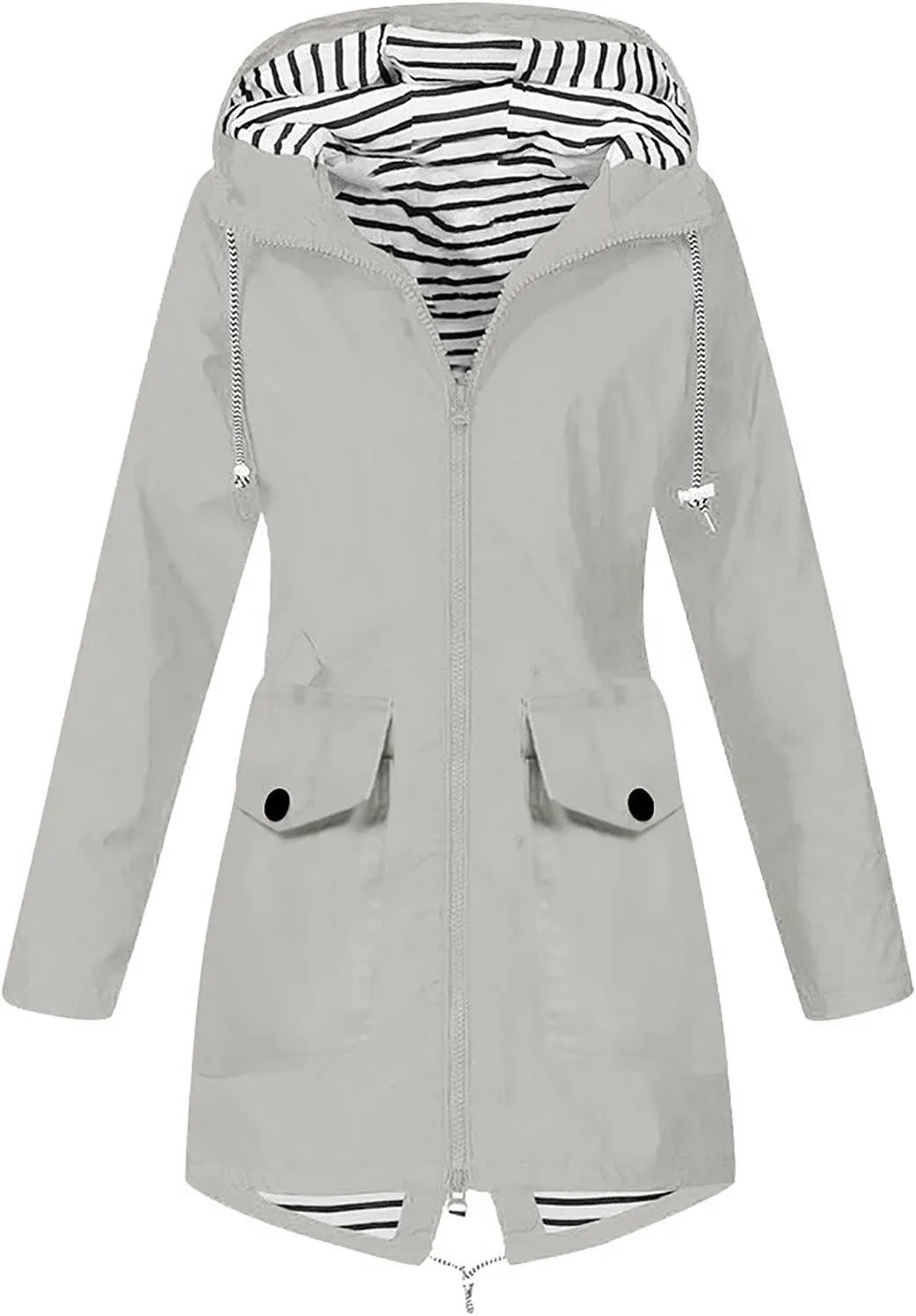 Rain Jacket For Women Lightweight Raincoat Waterproof Windbreaker Striped Lined Climbing Outdoor Hooded Trench Coat