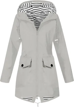 Rain Jacket For Women Lightweight Raincoat Waterproof Windbreaker Striped Lined Climbing Outdoor Hooded Trench Coat