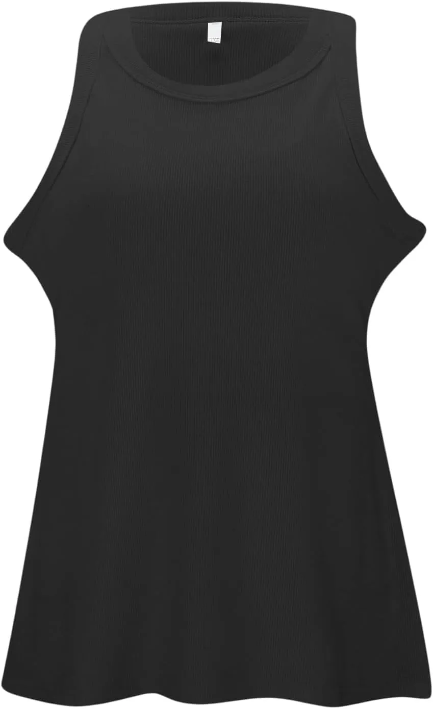 Ribbed Tank Tops for Women with Built in Bra Casual Crew Neck Sleeveless Shirts Basic Workout Camisole Tees