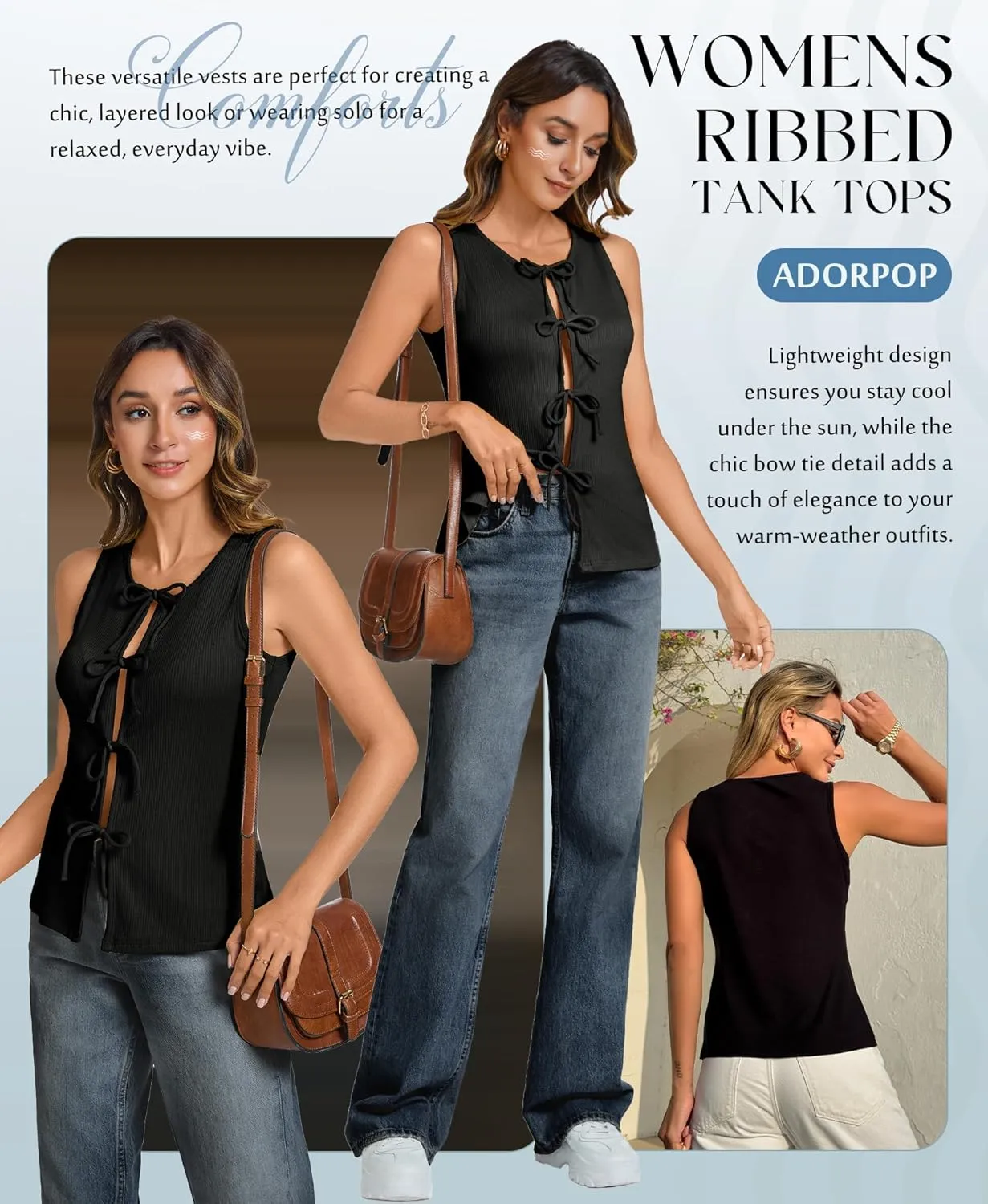 Ribbed Tank Tops for Womens - Y2k Sleeveless Bow Tie Front Shirts Cute Summer Going Out Crop Top