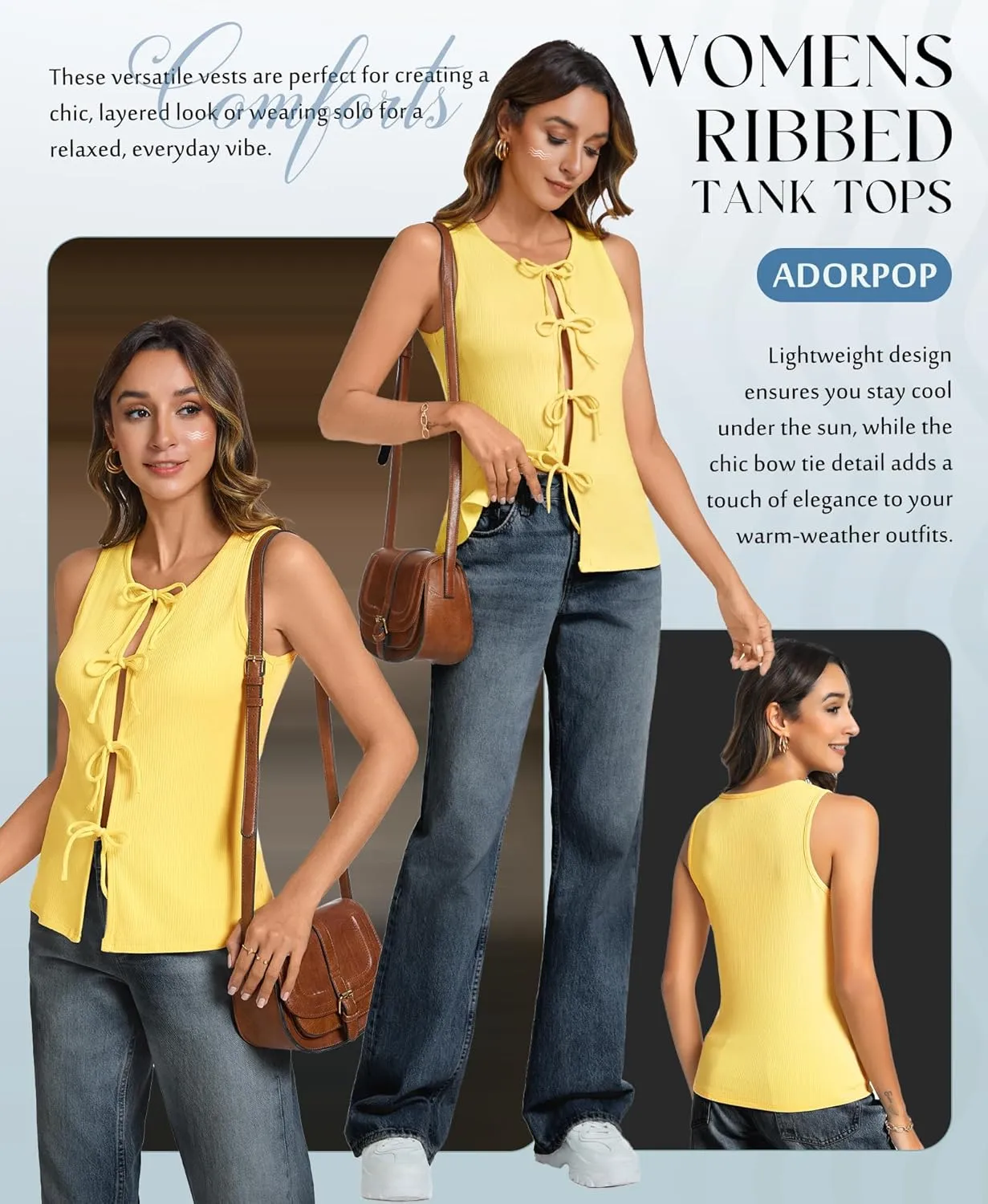 Ribbed Tank Tops for Womens - Y2k Sleeveless Bow Tie Front Shirts Cute Summer Going Out Crop Top