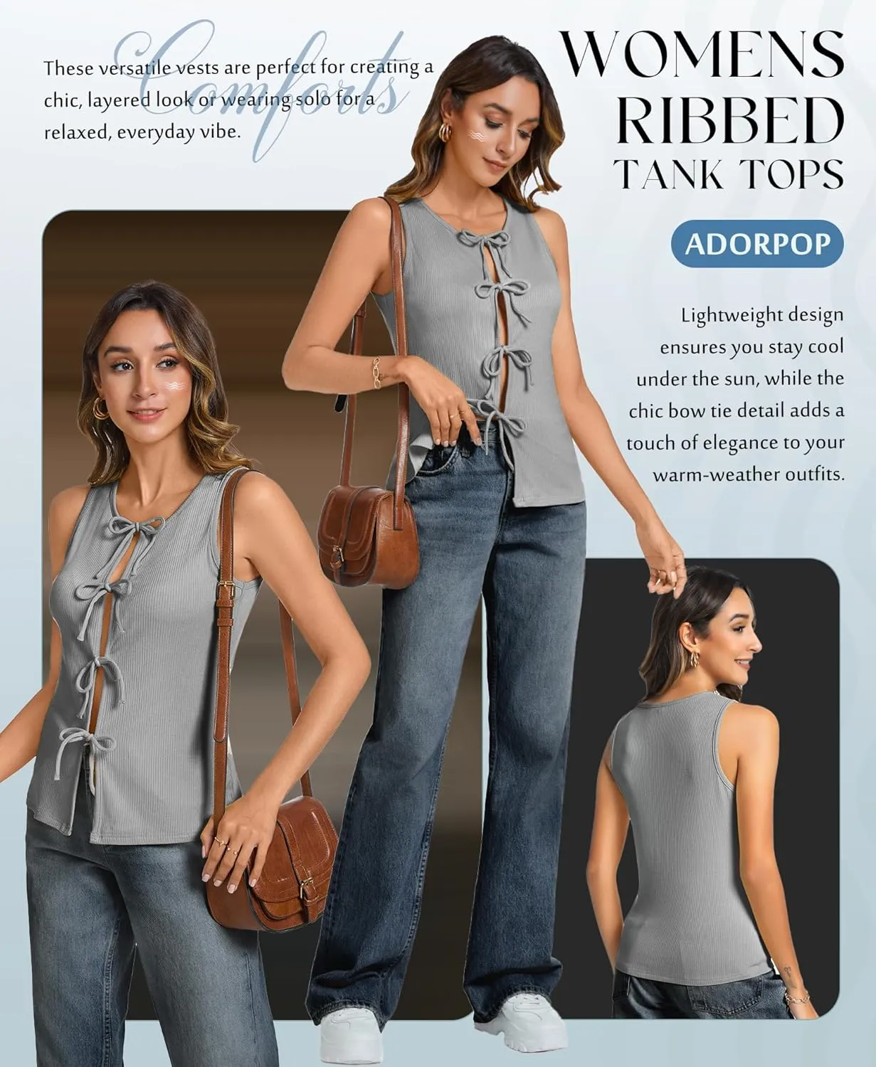 Ribbed Tank Tops for Womens - Y2k Sleeveless Bow Tie Front Shirts Cute Summer Going Out Crop Top