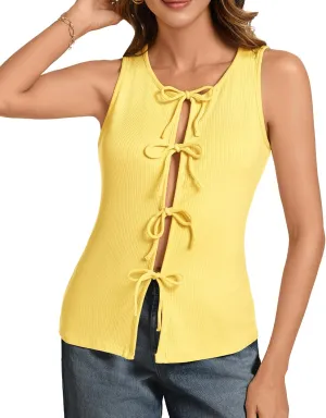 Ribbed Tank Tops for Womens - Y2k Sleeveless Bow Tie Front Shirts Cute Summer Going Out Crop Top