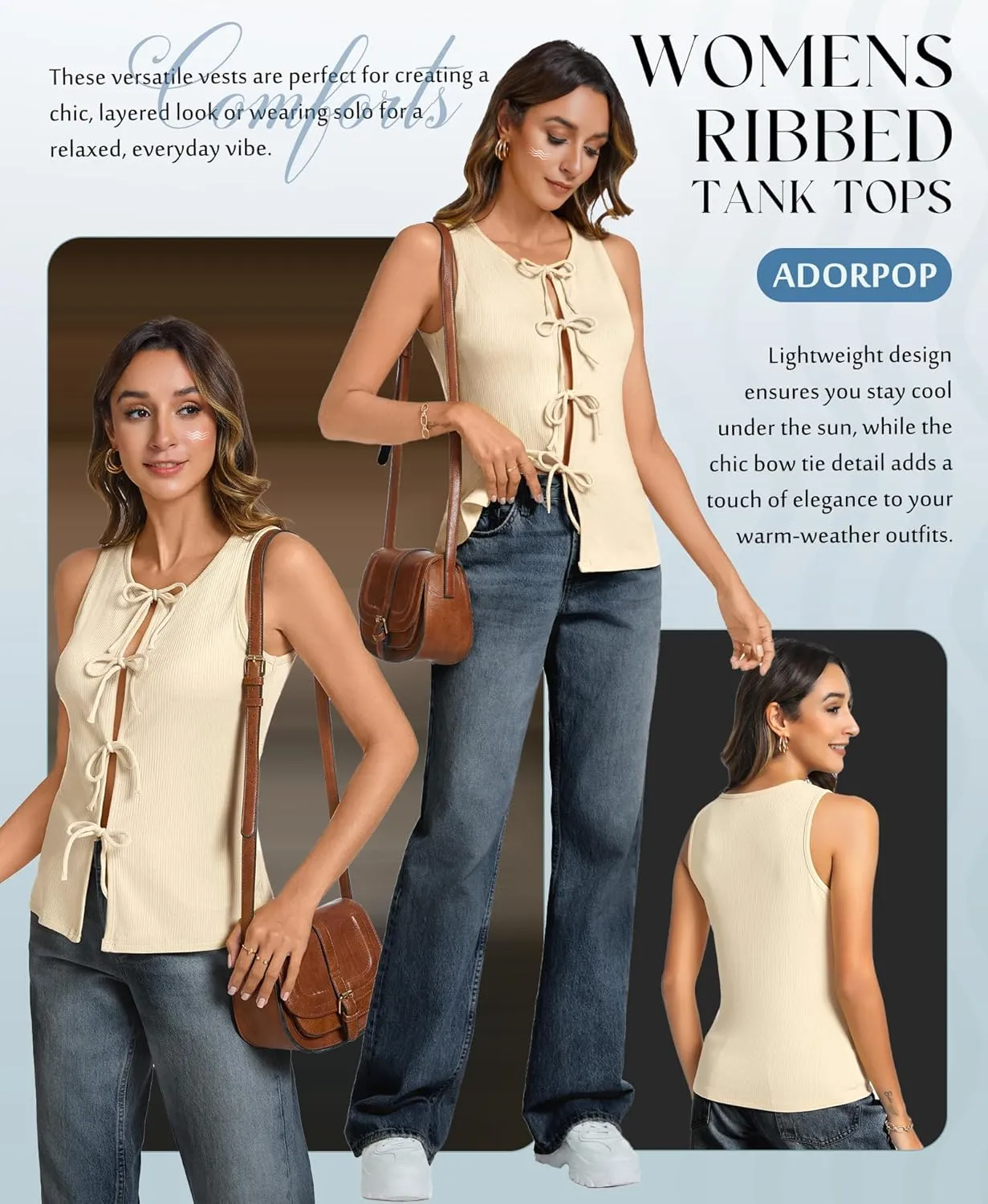 Ribbed Tank Tops for Womens - Y2k Sleeveless Bow Tie Front Shirts Cute Summer Going Out Crop Top