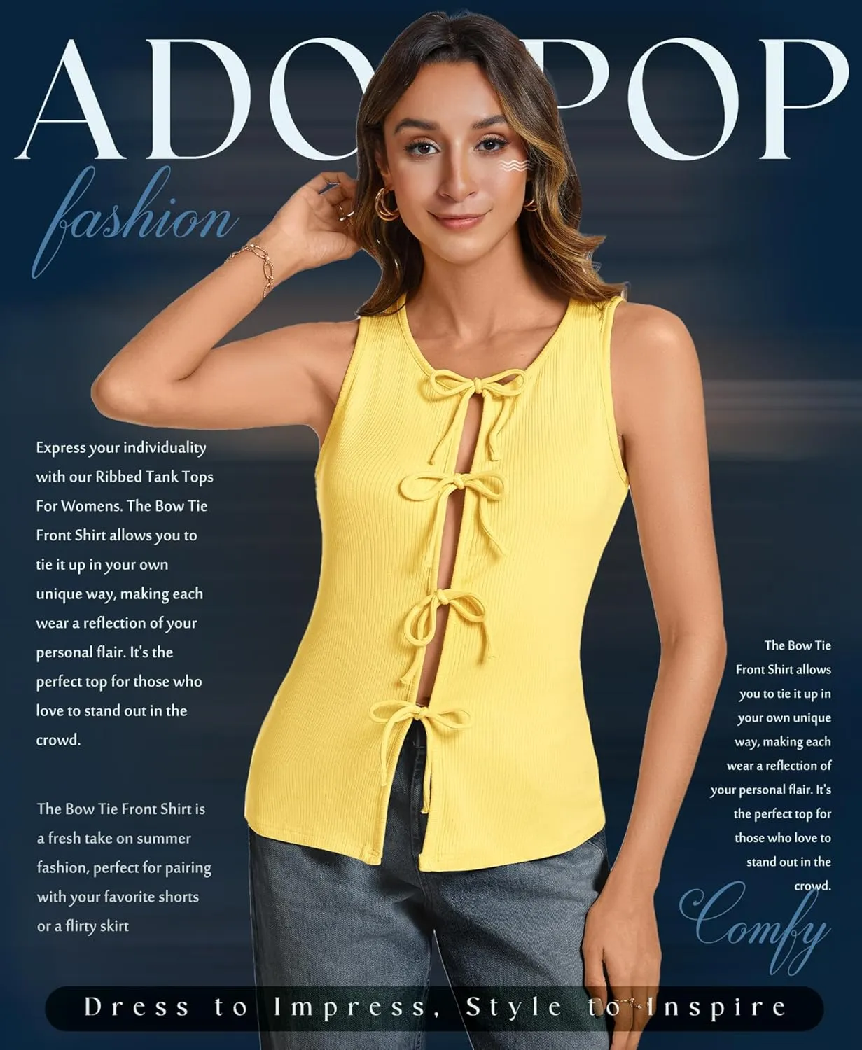 Ribbed Tank Tops for Womens - Y2k Sleeveless Bow Tie Front Shirts Cute Summer Going Out Crop Top