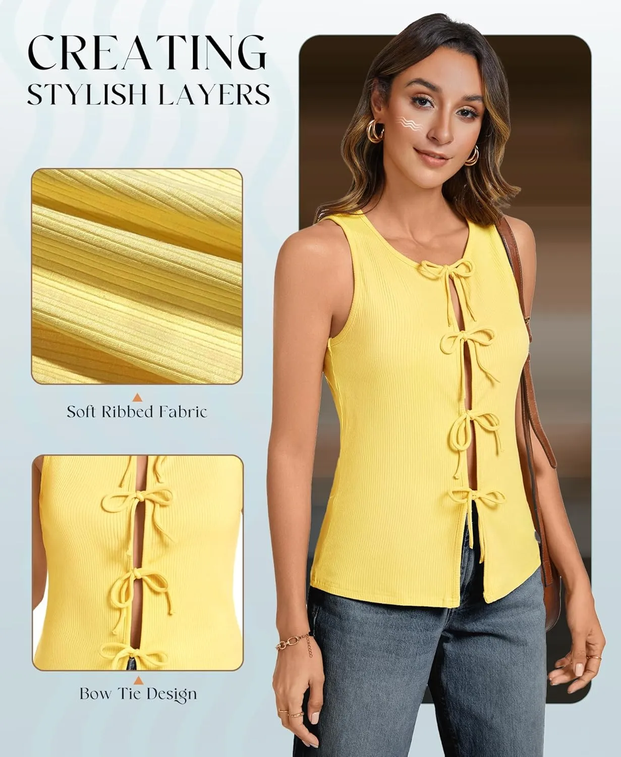 Ribbed Tank Tops for Womens - Y2k Sleeveless Bow Tie Front Shirts Cute Summer Going Out Crop Top