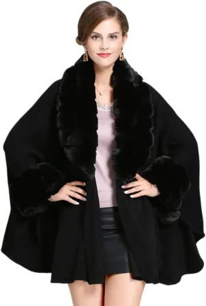 RomanticDesign Women Faux Fur Shawl Wrap Poncho Oversized Cloak Batwing Sleeve Cardigan Coat for Fall Winter