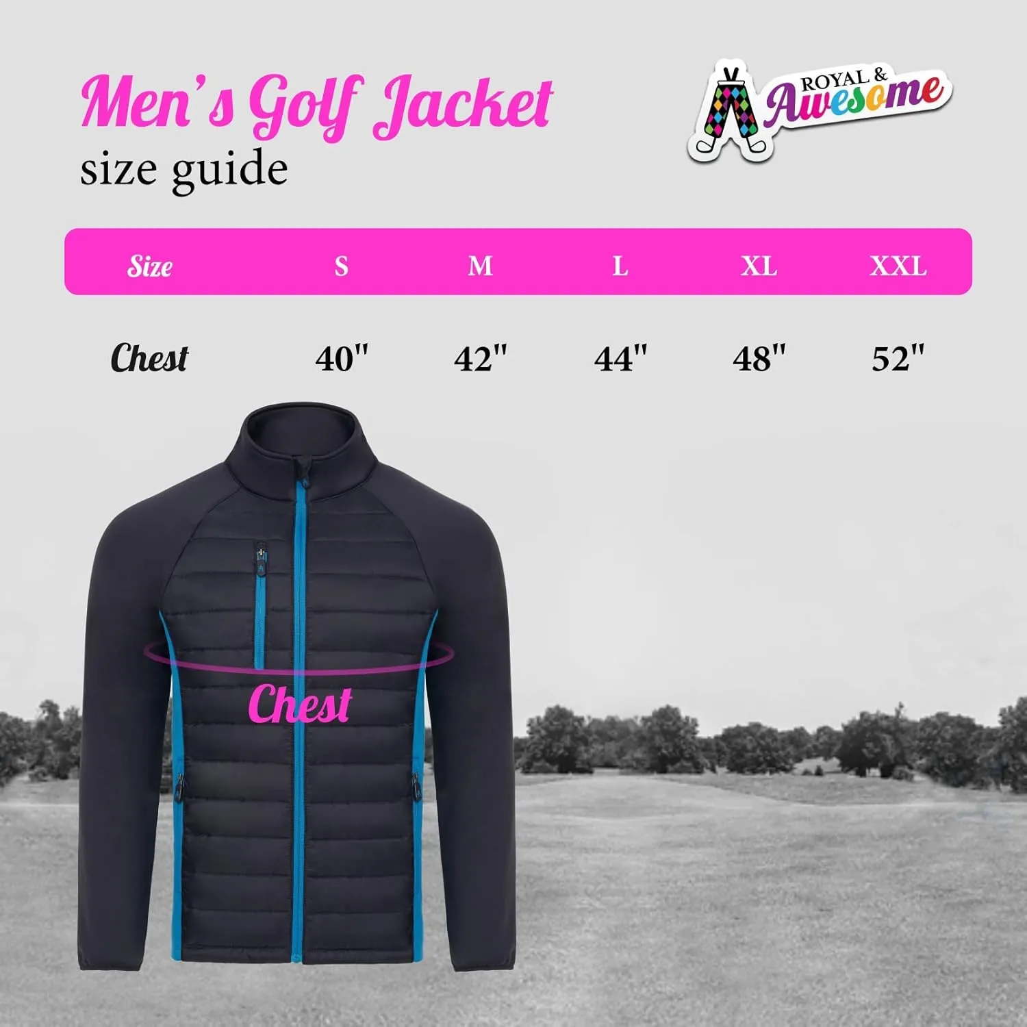 Royal & Awesome Men's Hybrid Quilted Golf Jacket, Men's Golf Outerwear, Stylish Quilted Jacket for Golfing Enthusiasts