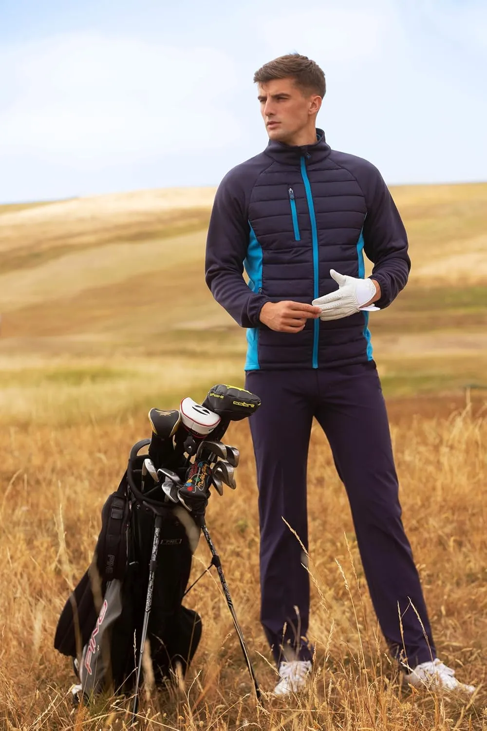 Royal & Awesome Men's Hybrid Quilted Golf Jacket, Men's Golf Outerwear, Stylish Quilted Jacket for Golfing Enthusiasts