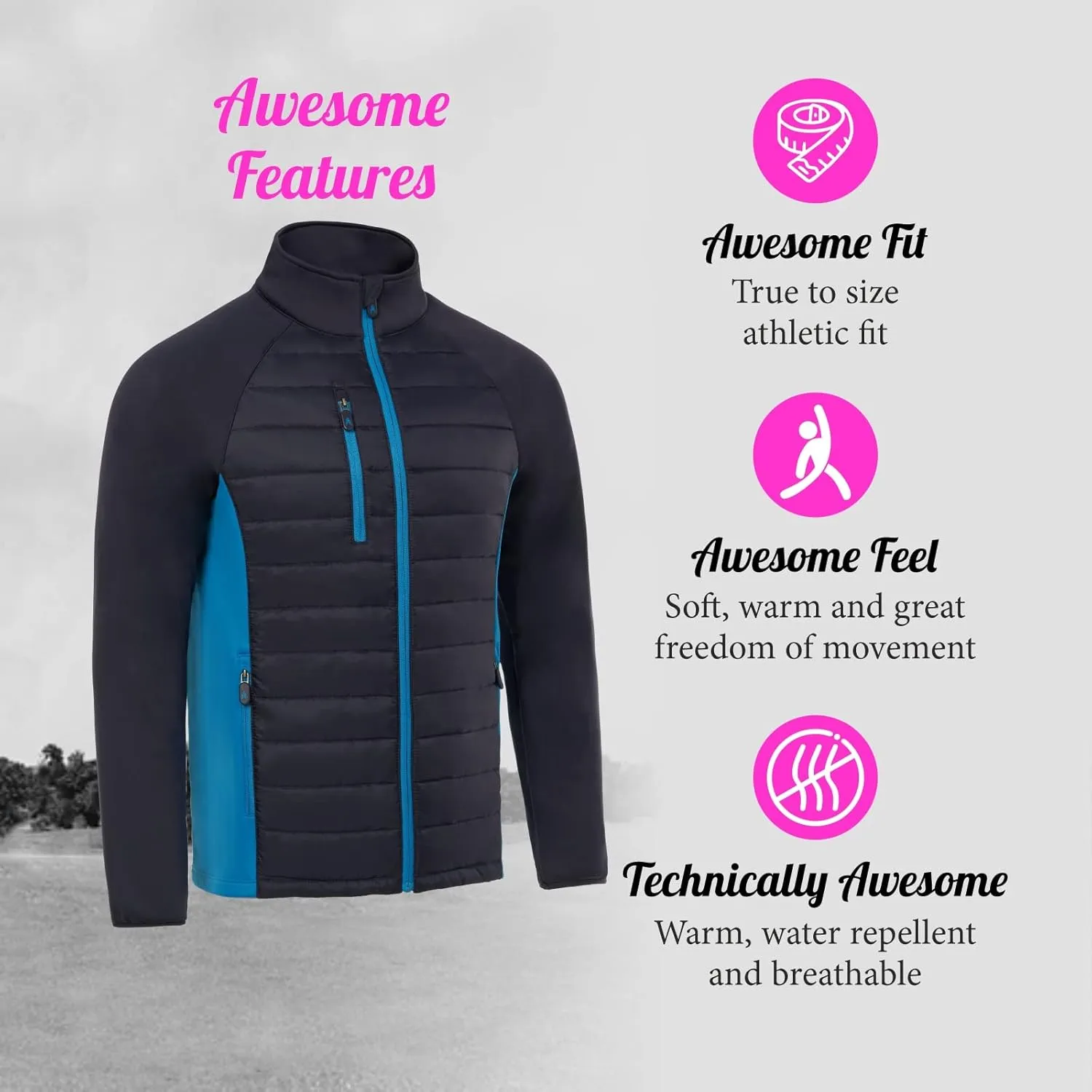 Royal & Awesome Men's Hybrid Quilted Golf Jacket, Men's Golf Outerwear, Stylish Quilted Jacket for Golfing Enthusiasts