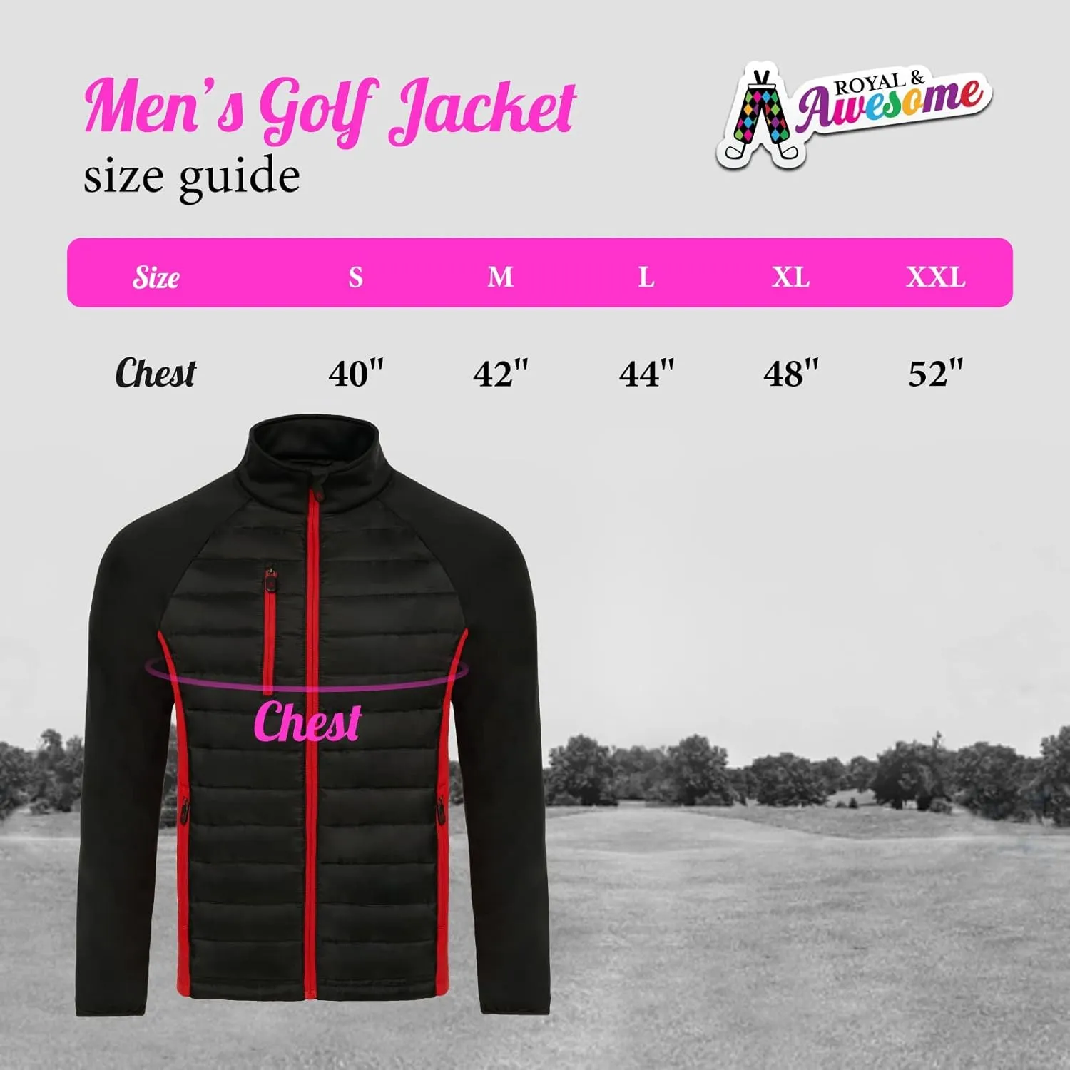 Royal & Awesome Men's Hybrid Quilted Golf Jacket, Men's Golf Outerwear, Stylish Quilted Jacket for Golfing Enthusiasts