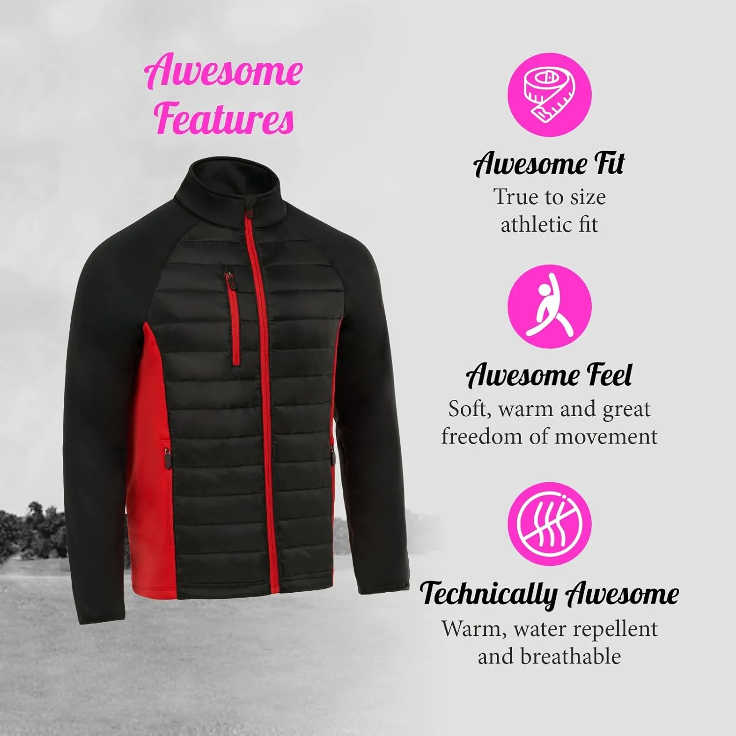 Royal & Awesome Men's Hybrid Quilted Golf Jacket, Men's Golf Outerwear, Stylish Quilted Jacket for Golfing Enthusiasts