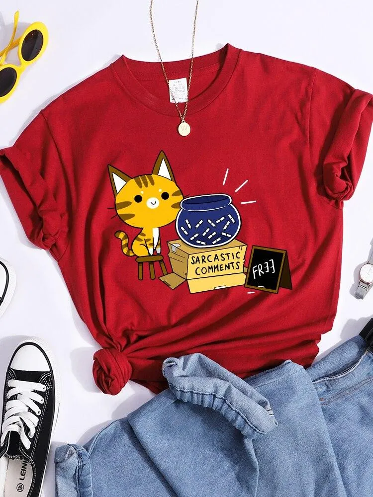 Sarcastic Comments Kawaii Cat T-Shirt Women Fashion Casual T Shirts Street Hip Hop Crop Top Cool Sport Breathable Female Tshirts