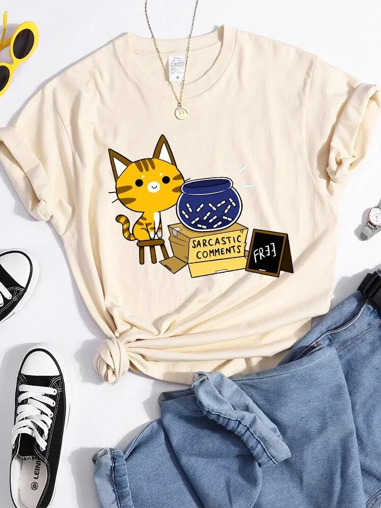 Sarcastic Comments Kawaii Cat T-Shirt Women Fashion Casual T Shirts Street Hip Hop Crop Top Cool Sport Breathable Female Tshirts
