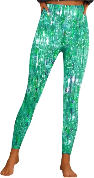 Sequin Print Pants Women Fashion Y2K Yoga Workout Leggings Stretch High Waisted Elastic Streetwear Cozy Lounge Slacks