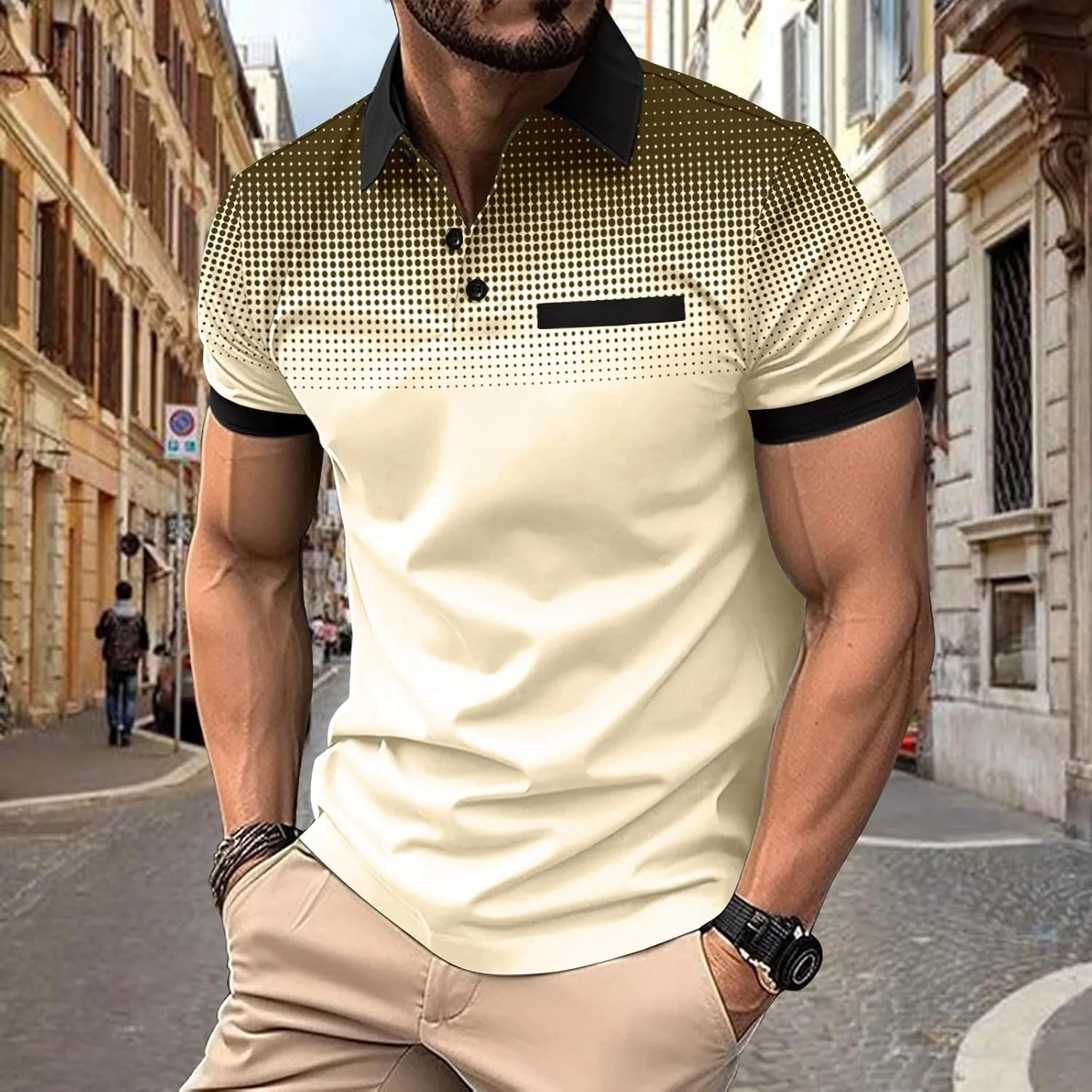Shirts for Men Summer Short Sleeve Golf Shirts Lightweight Quick-Dry Athletic T Shirts Lapel Button Vacation Tees