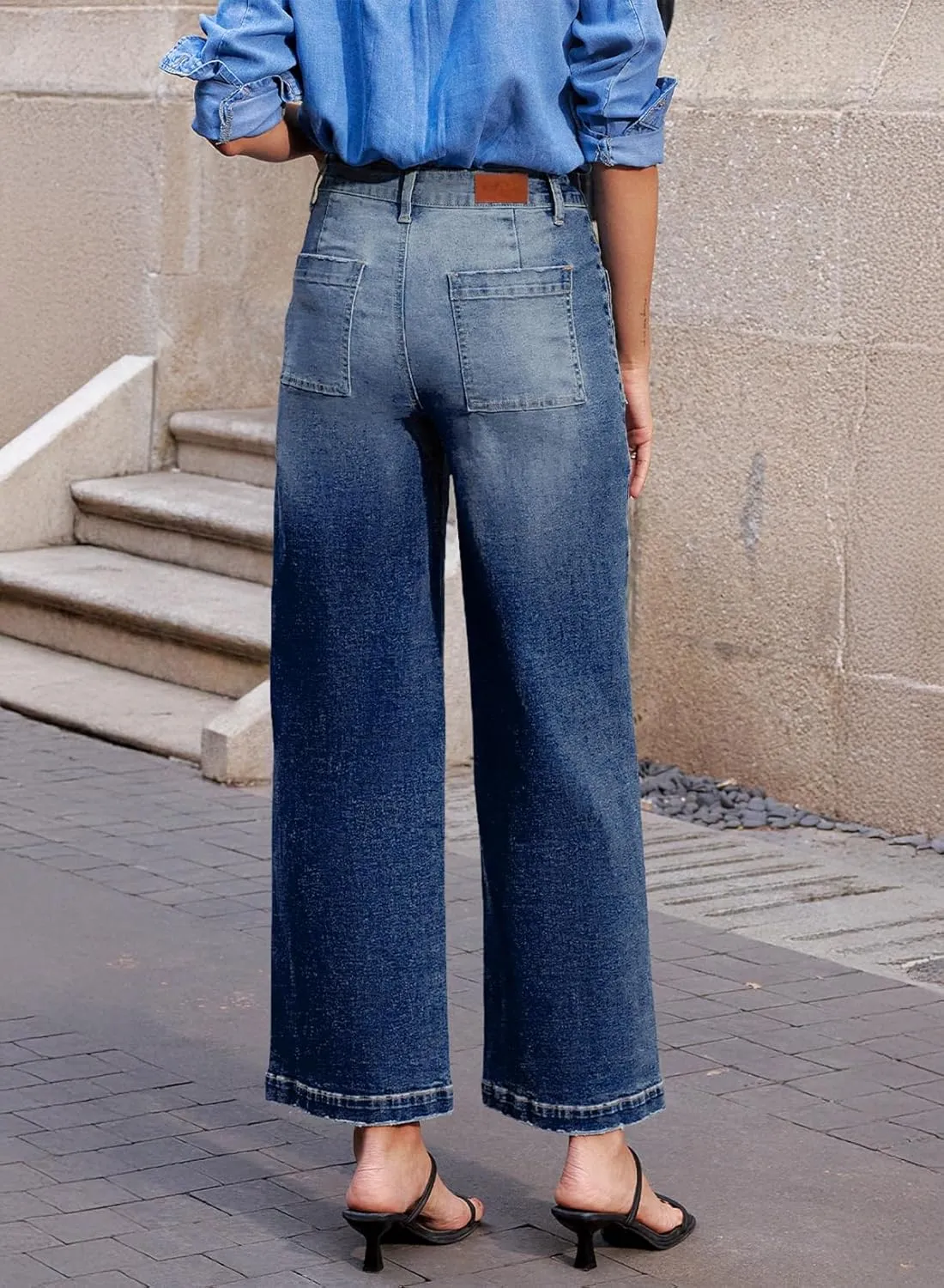Sidefeel Women's Wide Leg Jeans High Waisted Stretchy Jeans Straight Leg Loose Fit Zimbaplatinum Ankle Denim Pants