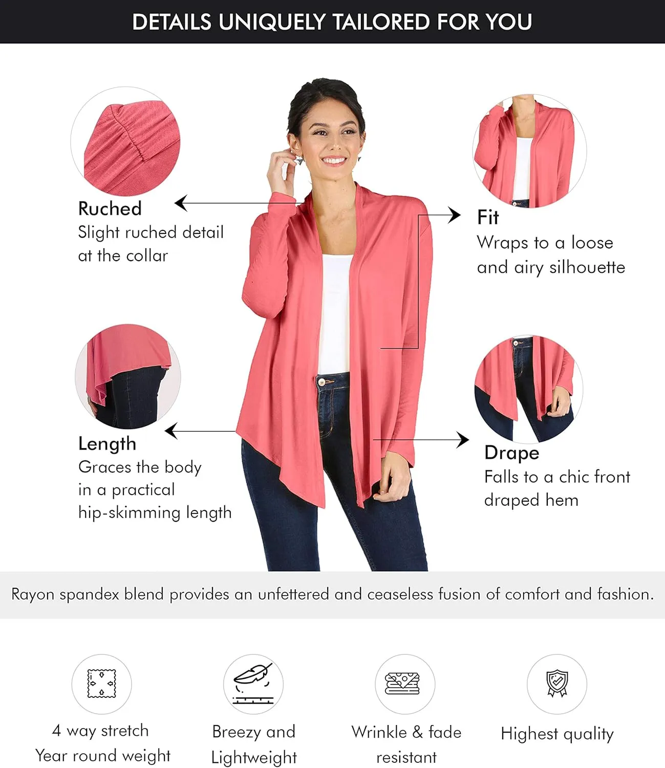 Simlu Lightweight Cardigans for Women Reg and Plus Size Light Cardigans for Women Summer Long Sleeves