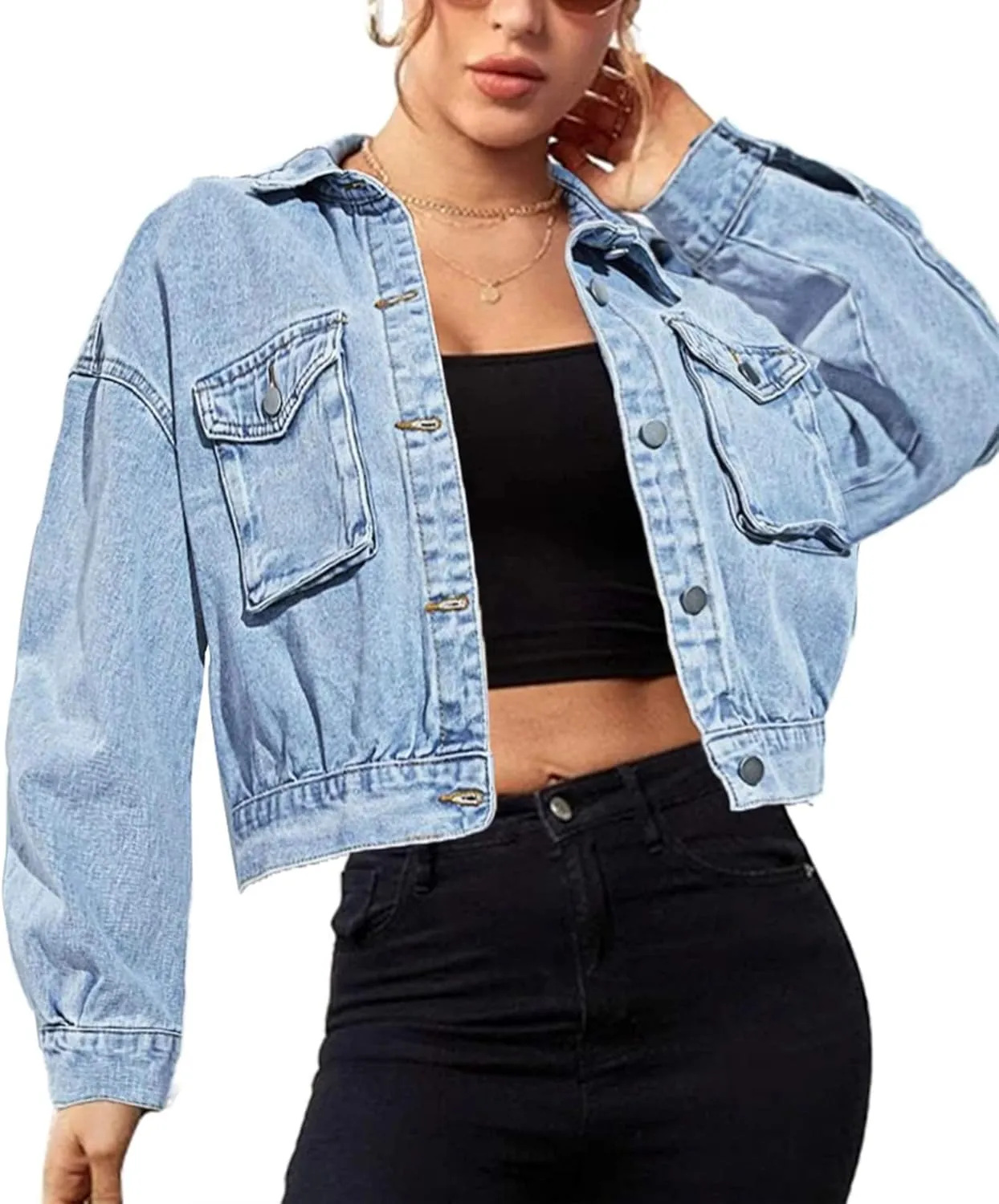 SOMTHRON Women's Distressed Denim Jeans Outfits Coat Spring Fall Ripped Jeans Outerwear Denim Jacket