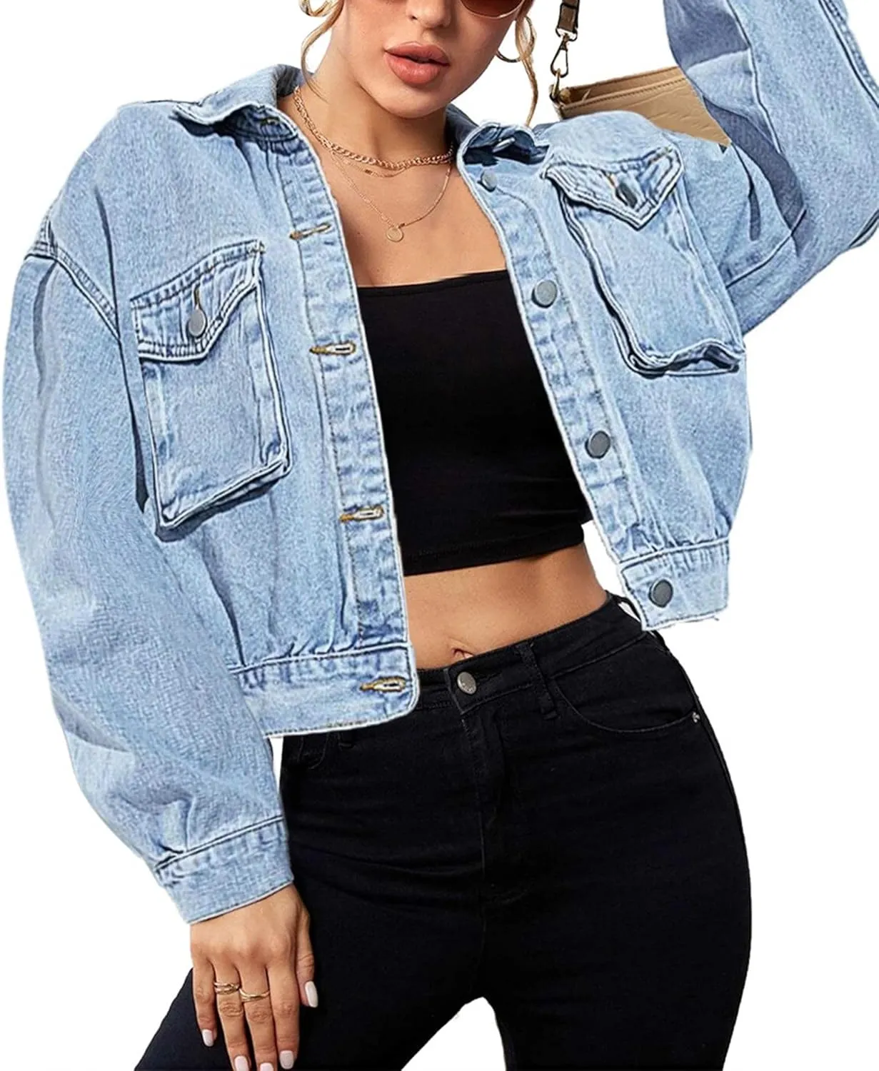 SOMTHRON Women's Distressed Denim Jeans Outfits Coat Spring Fall Ripped Jeans Outerwear Denim Jacket