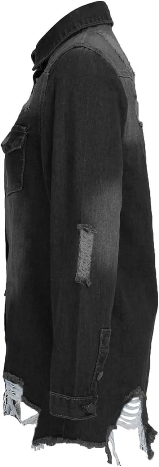 SOMTHRON Women's Distressed Denim Jeans Outfits Coat Spring Fall Ripped Jeans Outerwear Denim Jacket