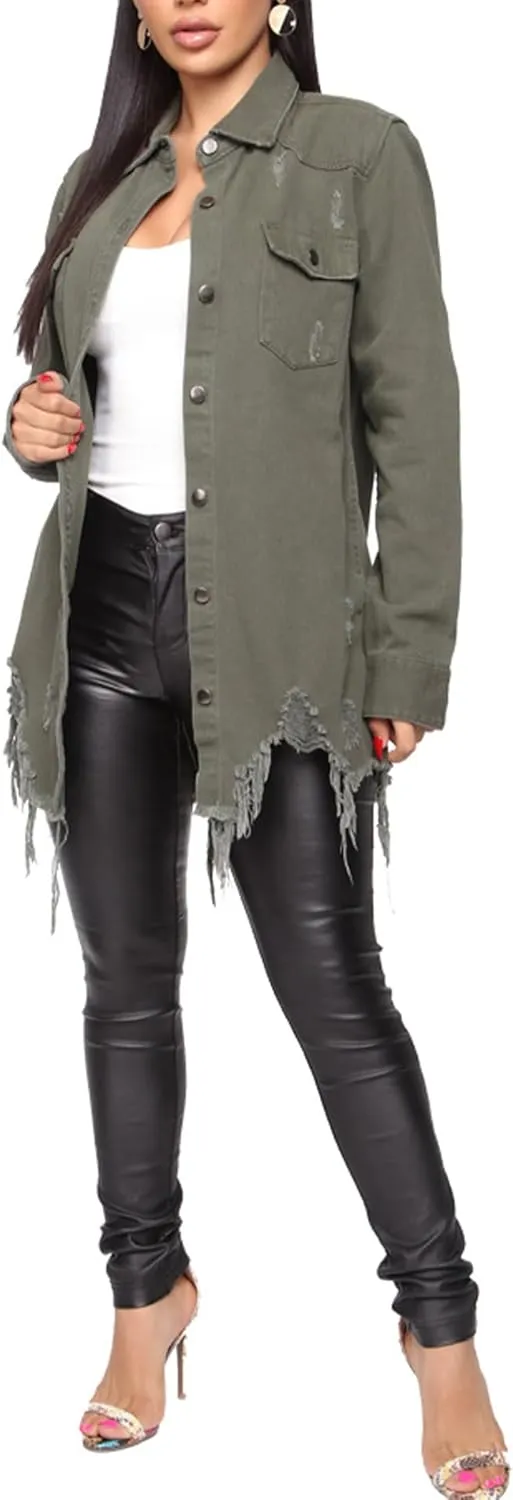 SOMTHRON Women's Distressed Denim Jeans Outfits Coat Spring Fall Ripped Jeans Outerwear Denim Jacket