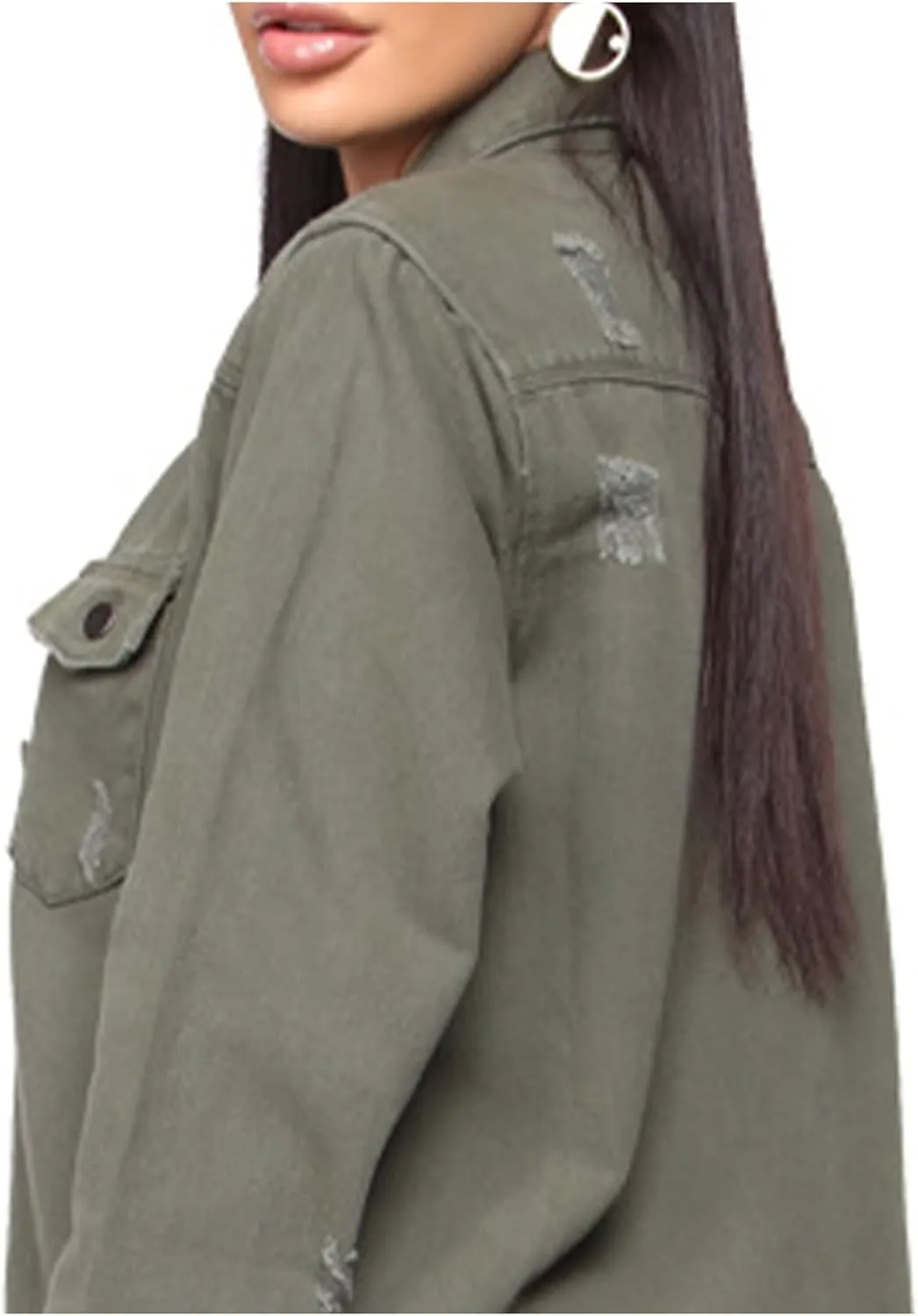 SOMTHRON Women's Distressed Denim Jeans Outfits Coat Spring Fall Ripped Jeans Outerwear Denim Jacket