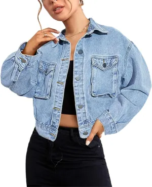SOMTHRON Women's Distressed Denim Jeans Outfits Coat Spring Fall Ripped Jeans Outerwear Denim Jacket