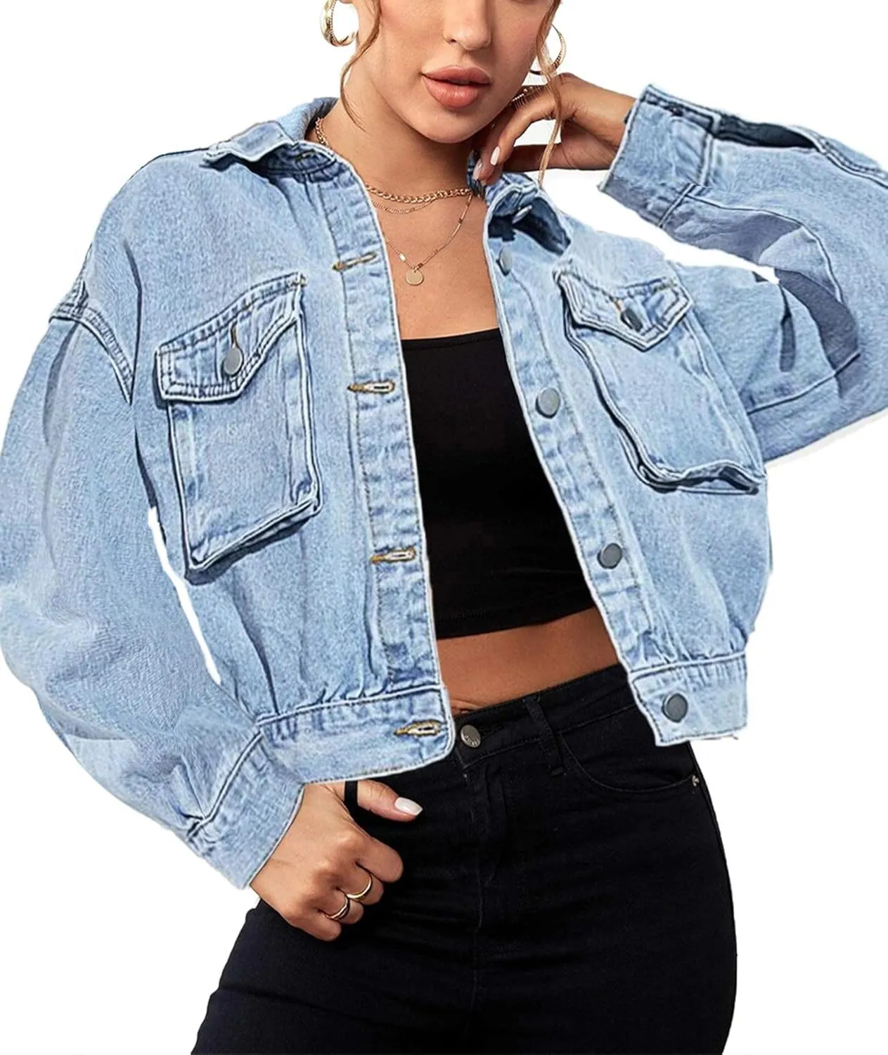 SOMTHRON Women's Distressed Denim Jeans Outfits Coat Spring Fall Ripped Jeans Outerwear Denim Jacket