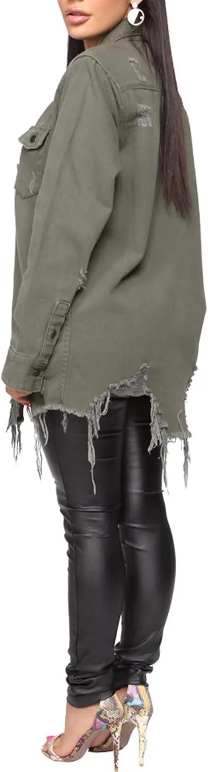 SOMTHRON Women's Distressed Denim Jeans Outfits Coat Spring Fall Ripped Jeans Outerwear Denim Jacket
