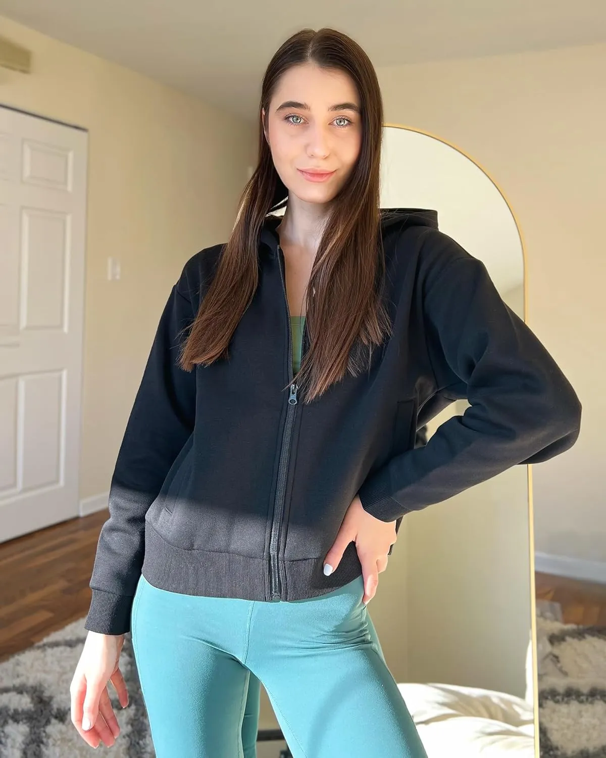 Stelle Zip Up Hoodies for Women Fleece Crop Jackets Long Sleeve Hooded Sweatshirts with Pockets Casual Coat