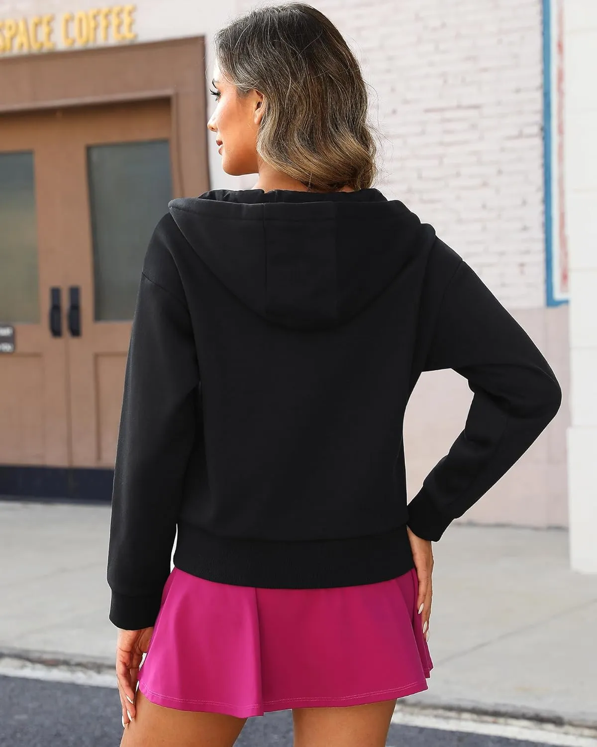 Stelle Zip Up Hoodies for Women Fleece Crop Jackets Long Sleeve Hooded Sweatshirts with Pockets Casual Coat