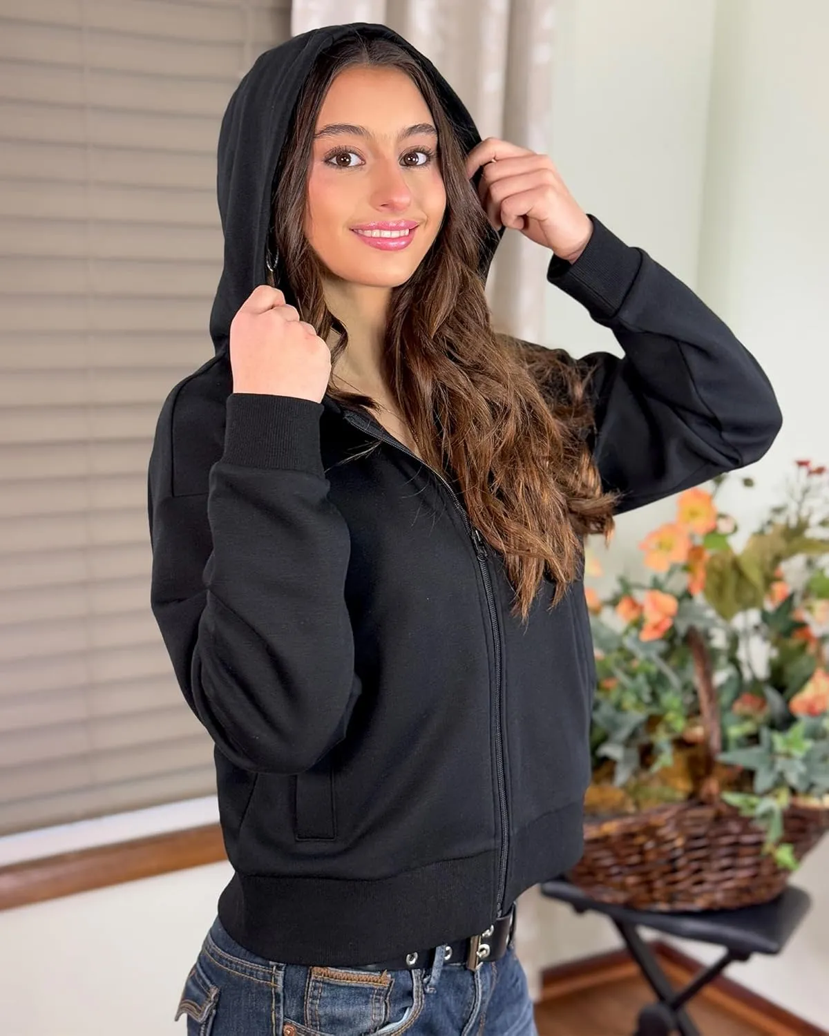 Stelle Zip Up Hoodies for Women Fleece Crop Jackets Long Sleeve Hooded Sweatshirts with Pockets Casual Coat