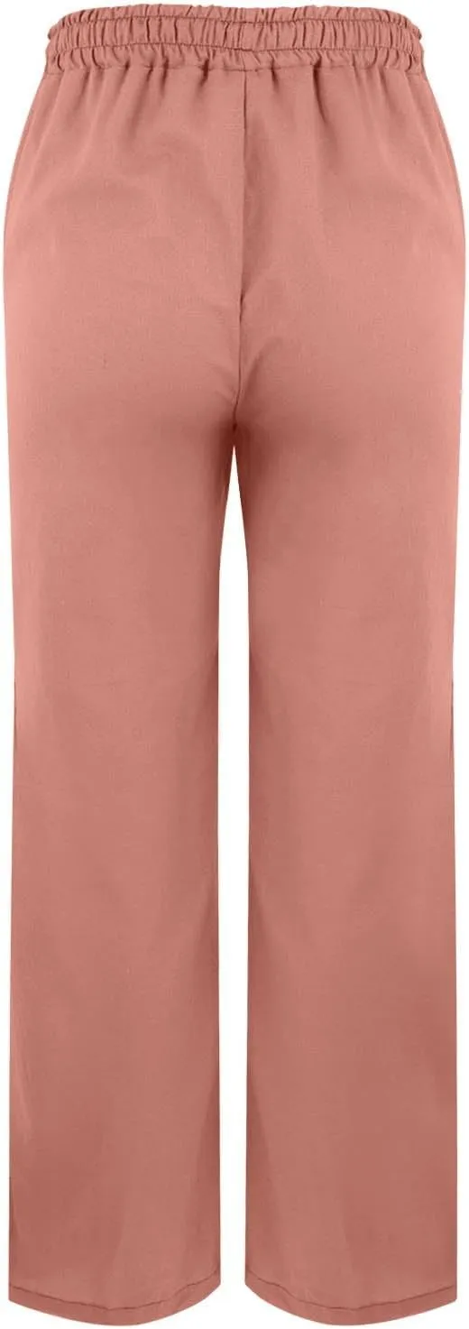 Summer Cotton Linen Pants for Women 2025 Casual Drawstring High Waisted Linen Beach Wide Leg Trousers with Pockets
