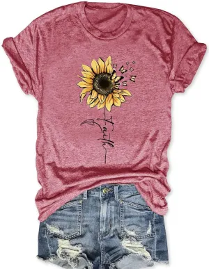 Sunflower Shirts for Women Faith Graphic Tees Short Sleeve Loose Fit Butterfly Teen Girls T Shirt Summer Tops