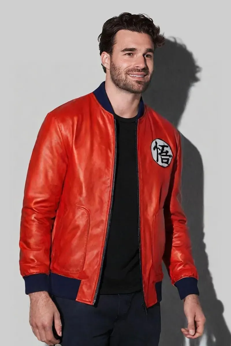 Super Guko stylish Bomber Dragon Kakroat Orange Real Leather Costume Anime Jacket for Mens