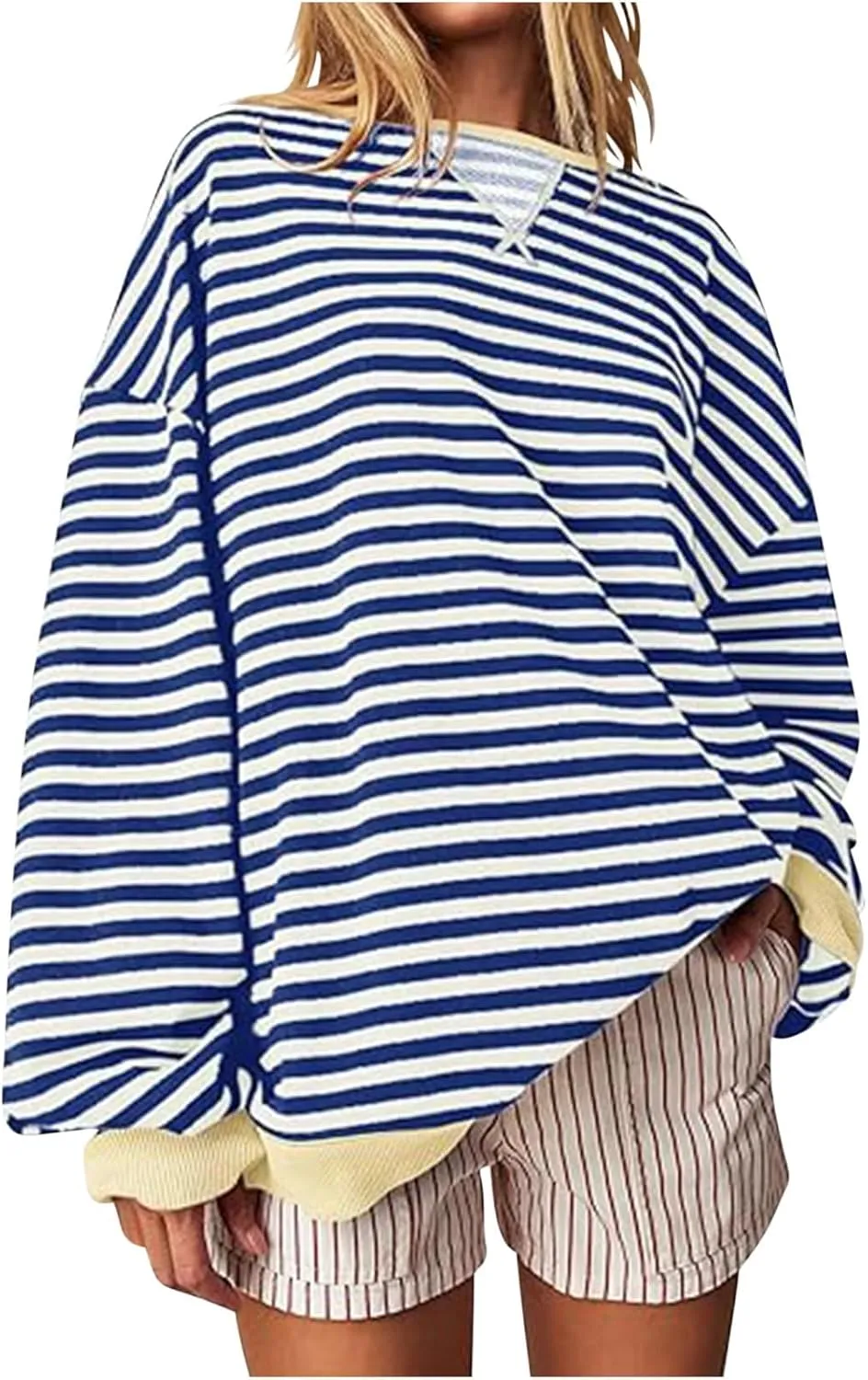 Sweat Shirt For Women 2024 Casual Crew Neck Long Sleeve Striped Pullover Tunic Quarter Aesthetic Trendy Tops