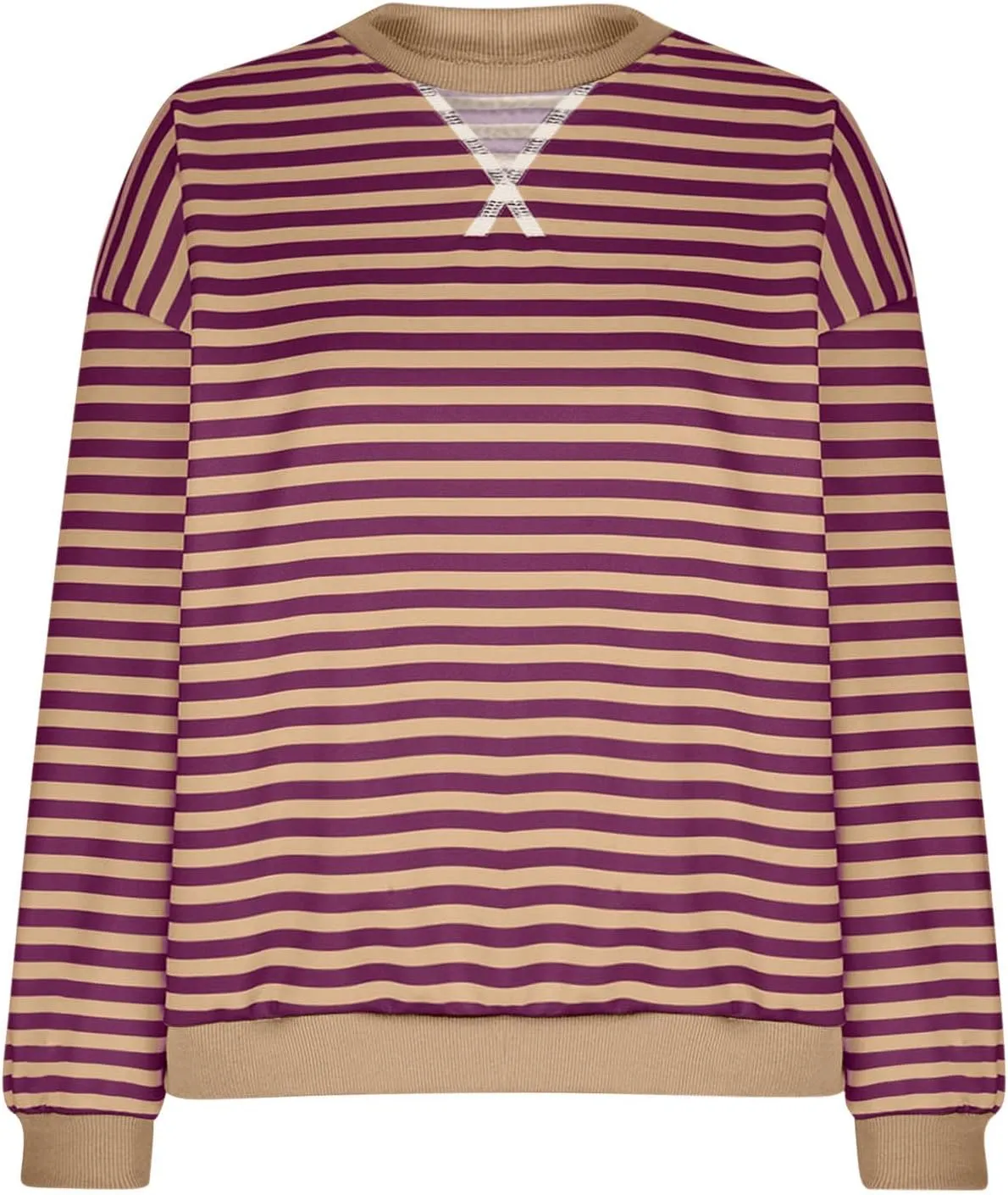 Sweat Shirt For Women 2024 Casual Crew Neck Long Sleeve Striped Pullover Tunic Quarter Aesthetic Trendy Tops