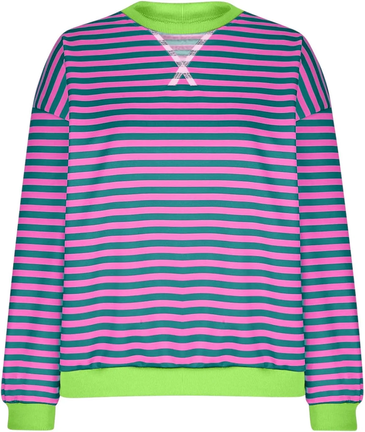 Sweat Shirt For Women 2024 Casual Crew Neck Long Sleeve Striped Pullover Tunic Quarter Aesthetic Trendy Tops