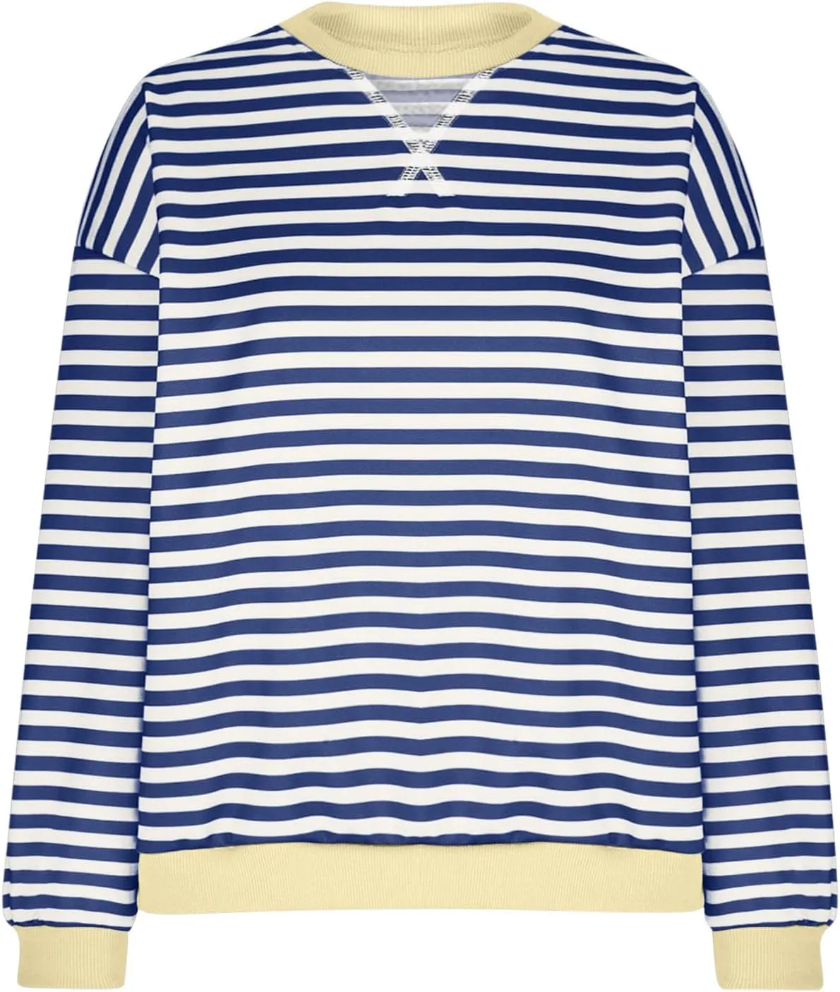Sweat Shirt For Women 2024 Casual Crew Neck Long Sleeve Striped Pullover Tunic Quarter Aesthetic Trendy Tops