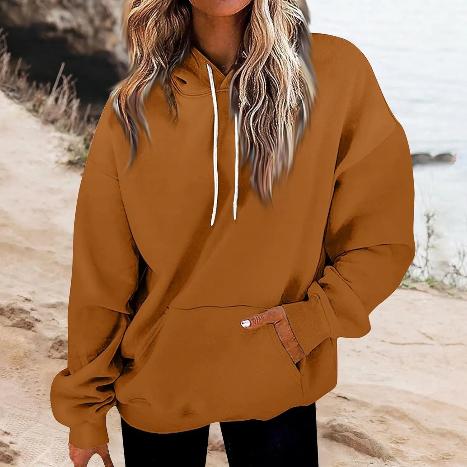 Sweatshirt for Womens Fashion Plain Long Sleeve Oversized Hoodies Causal Pullover Loose Fit Athletic Oversized Tops