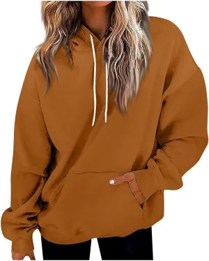 Sweatshirt for Womens Fashion Plain Long Sleeve Oversized Hoodies Causal Pullover Loose Fit Athletic Oversized Tops