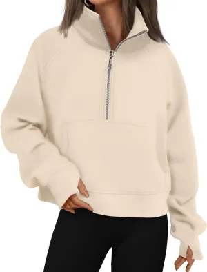 Sweatshirts for Women Half Zip Up Casual Hoodies Loose Thicked Shirts Long Sleeve Solid Tops Y2K Outfits with Pockets
