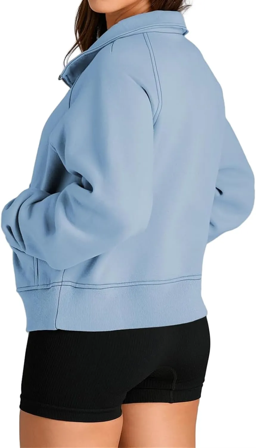 Sweatshirts for Women Half Zip Up Casual Hoodies Loose Thicked Shirts Long Sleeve Solid Tops Y2K Outfits with Pockets